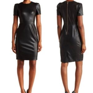 NWT Calvin Klein Faux Leather Short Sleeve Sheath Dress SIZE 4